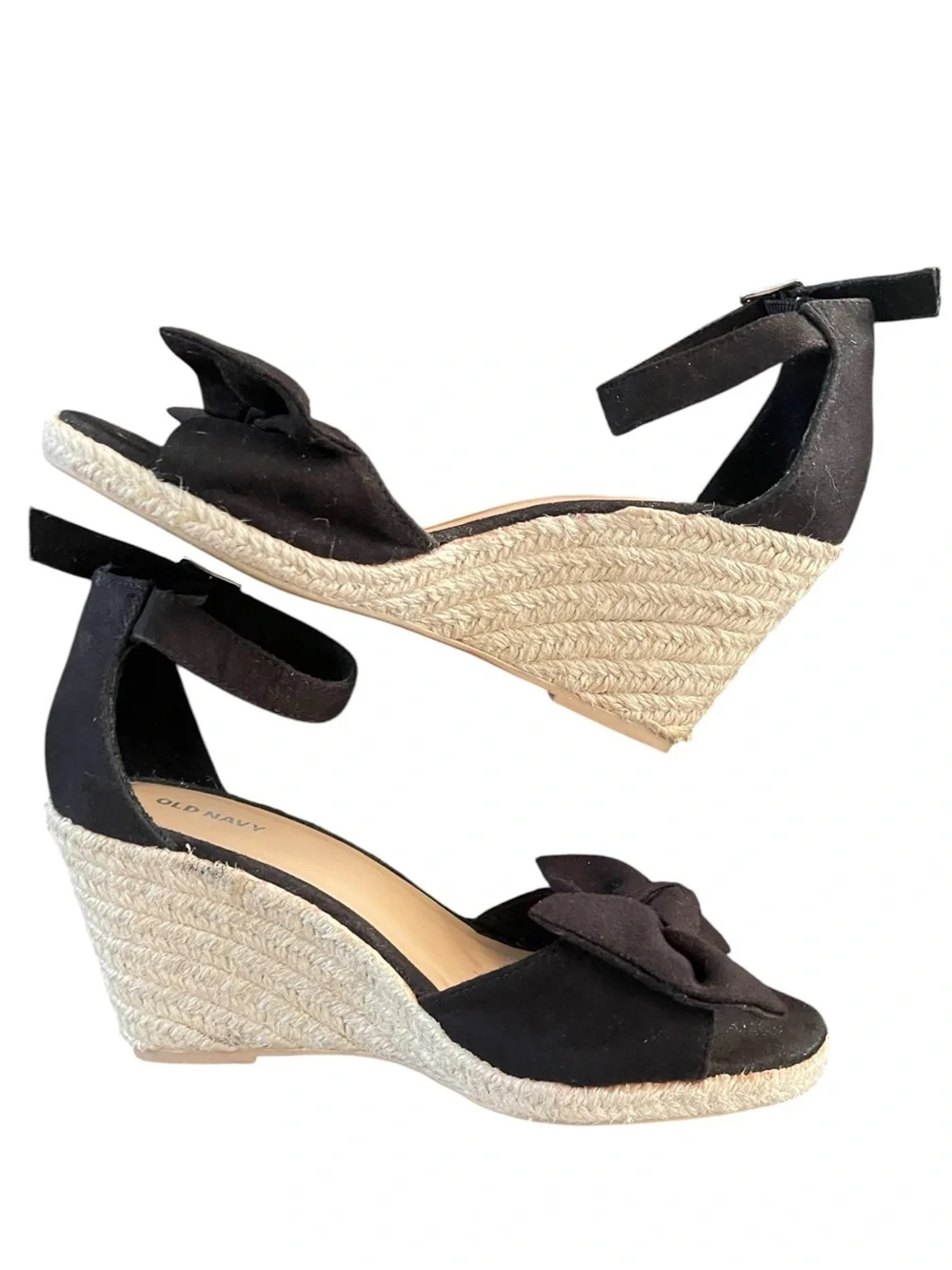 Old Navy sueded bow-tie espadrille wedges with woven jute heel summer casual 8.5